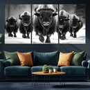 American Bison Art | Buffalo Herd Wall Art Canvas Print, BW