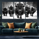 American Bison Art | Buffalo Herd Wall Art Canvas Print, BW