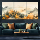 Abstract Watercolor Mountains and Trees Autumn Art,
