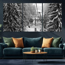 Winter Ski Lift Black and White Canvas Wall Art – Alpine