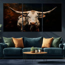 Texas Longhorn Wall Art | 3-Panel Large Texas Longhorn