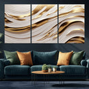 Gold and White Abstract Wave Canvas – Elegant Flowing Design