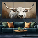 White Longhorn Bull Wall Art Canvas Print – Framed and Ready