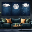 Dark Blue Cloud Art, 3 Piece Indigo Blue Wall Art, Aesthetic