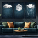3 Piece Indigo Cloud Wall Art, Thunderstorm Moon Cloud by MyGreatCanvas | Canvas Wall Art Prints | Photo Prints & Wall Decor