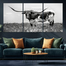 Texas Black White Highland Longhorn Cow Wall Art Canvas by MyGreatCanvas | Canvas Wall Art Prints | Photo Prints & Wall Decor