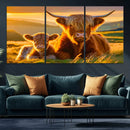 Scottish Cow and Baby Cow Canvas Wall Art Animal Print
