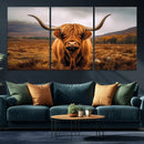 Highland Cow Longhorn Wall Art – Rustic Canvas Print, Framed