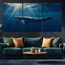 Whale under Ocean Wall Art Canvas Print