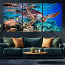 Underwater Coral Reef Sea Turtle Wall Art Canvas Print,