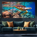 Sea Turtle Wall Art Canvas Print – Vibrant Ocean Coral Reef