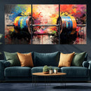 Weightlifting Barbell Art Triptych, Bold Abstract Fitness