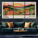 Framed Yayoi Kusama Print, Vibrant Floral Mountain Art