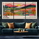 Yayoi Kusama Landscape Canvas Print, Vibrant Floral Mountain Art Print, Framed Botanical Wall Art -