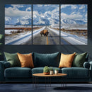 Bison Wall Art - Snowy Road Wall Art – Framed Mountain by MyGreatCanvas | Canvas Wall Art Prints | Photo Prints & Wall Decor