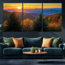 Golden Sunset Over Mountain Forest Canvas Wall Art Print -