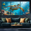 Sea Turtle Underwater Canvas Wall Art Print - Vibrant Ocean
