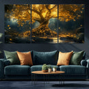 Golden Tree of Life Canvas Wall Art Print - Majestic Glowing