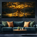 Golden Tree of Life Canvas Wall Art Print - Majestic Glowing
