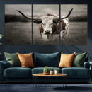 Texas Longhorn Cow Canvas Wall Art Print - Large Rustic