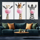 Bubblegum Animals Canvas Wall Art - Playful Giraffe and