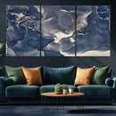 Large Abstract Blue and Gold Canvas Wall Art Fluid Ink