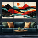 Western Wall Decor - Large Triptych Mountain Canvas - Boho