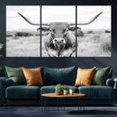 Highland Cow Wall Art Canvas Print – Black and White Western