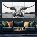 Highland Cow Wall Art Canvas Print – Black and White Western