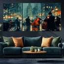 Urban Night Jazz Wall Art Canvas Print – Moody Rain-Soaked