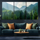 Misty Forest Mountain Wall Art Canvas Print – Framed Serene