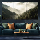 Misty Valley Wall Art Canvas Print – Foggy Forest Pine Trees