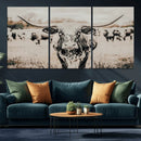 Texas Longhorn Wall Art Canvas Print – Framed Speckled Bull
