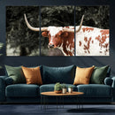 Texas Longhorn Wall Art Canvas Print – Framed Spotted Bull