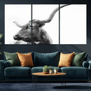 Longhorn Wall Art Canvas Print – Framed Monochrome Ranch Cow