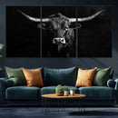 Texas Longhorn Wall Art Canvas Print – Framed Monochrome