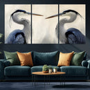 Blue Heron Pair Wall Art Canvas Print – Framed Coastal Bird