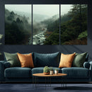 Misty Forest Wall Art Canvas Print – Framed Foggy River
