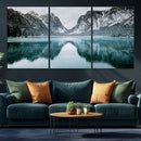Mountain Lake Wall Art Canvas Print – Snowy Peaks Winter