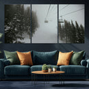 Ski Lift Wall Art Canvas Print – Snowy Pines Misty Landscape