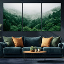 Misty Green Forest Canvas Print – Framed Serene Foggy Pine