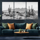 Black White Arizona Desert Canvas Wall Art Cactus Farmhouse