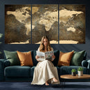 Large Framed Vintage World Map Wall Art Print for Home Wall