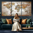 Vibrant Watercolor World Map Canvas Wall Art – Framed Travel