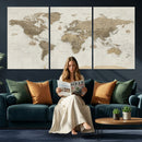 Detailed World Map Wall Art Canvas Print
