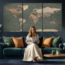Rustic Black and Wood World Map Canvas Wall Art – Framed