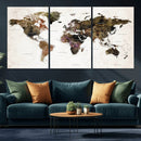 Watercolor World Map Print - Large Wall Art Canvas Print for