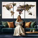 Watercolor World Map Print - Large Wall Art Canvas Print for