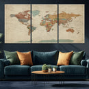 Vintage World Map Canvas Wall Art Print – Framed Modern