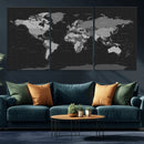 Black World Map Wall Art Canvas Print – Detailed Map of the by MyGreatCanvas | Canvas Wall Art Prints | Photo Prints & Wall Decor